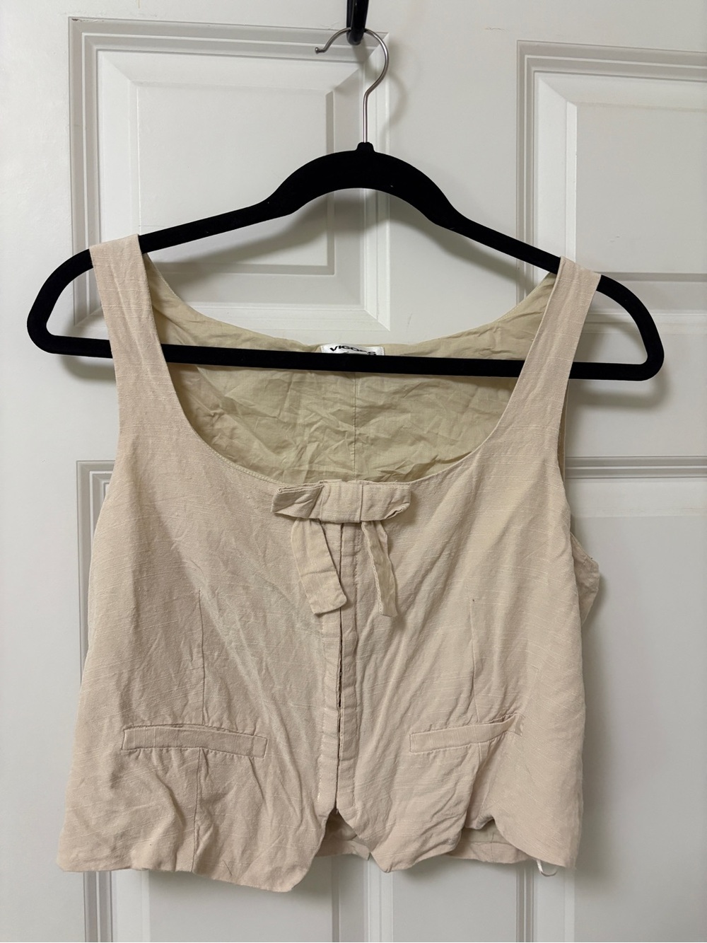 Vigoss Cream Cropped Linen Blend Vest with Front Tie